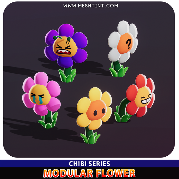 Modular Flower Chibi Meshtint 3d model unity low poly game fantasy creature monster plants