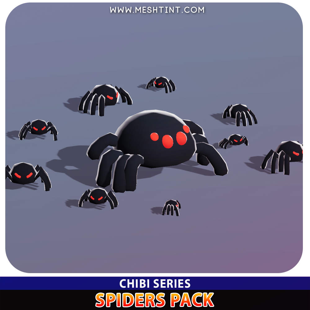 Spiders Chibi Meshtint 3d model unity low poly game fantasy monster evolution Pokemon halloween