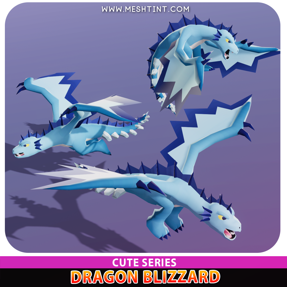 Dragon Blizzard Cute Meshtint 3d model unity low poly game fantasy monster evolution Pokemon ice