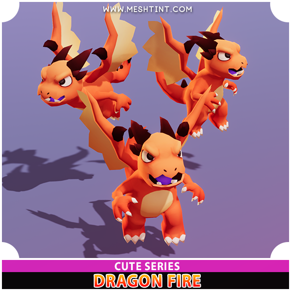Dragon Fire Cute Meshtint 3d model unity low poly game fantasy creature monster 