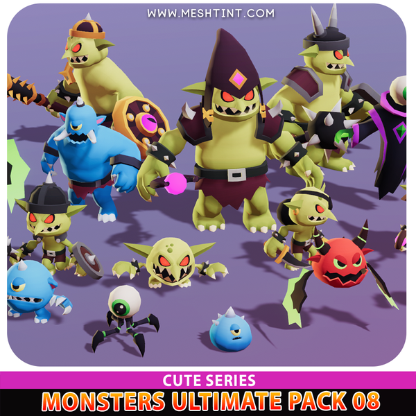 Monsters Ultimate Cute Meshtint 3d model unity low poly game creature goblin cyclops devil eyeball