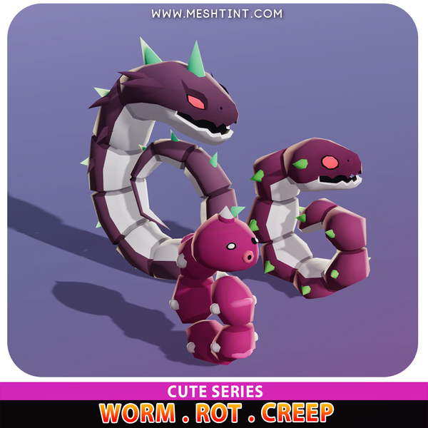 Worm Rot Creep Evolution Cute Meshtint 3d model unity low poly game monster evolution Pokemon 